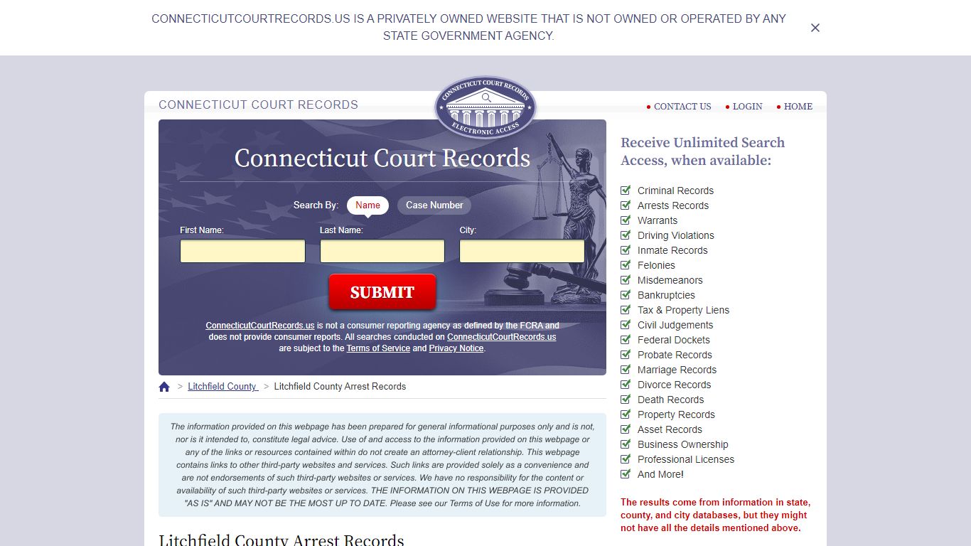 Litchfield County Arrest Records | ConnecticutCourtRecords.us